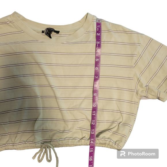 Forever21 Women's Small Crop Top with Waist Tie Green Stripes Short Sleeves - Picture 5 of 5